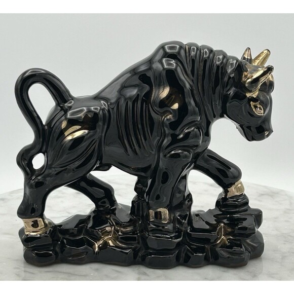 Unbranded Other - Vtg MCM Japanese Bull Pottery Black & Gold Hand Painted Accents Red Clay